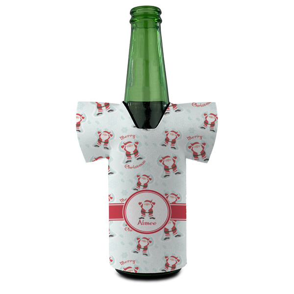 Santa Clause Making Snow Angels Jersey Bottle Cooler - Set of 4 - FRONT (on bottle)