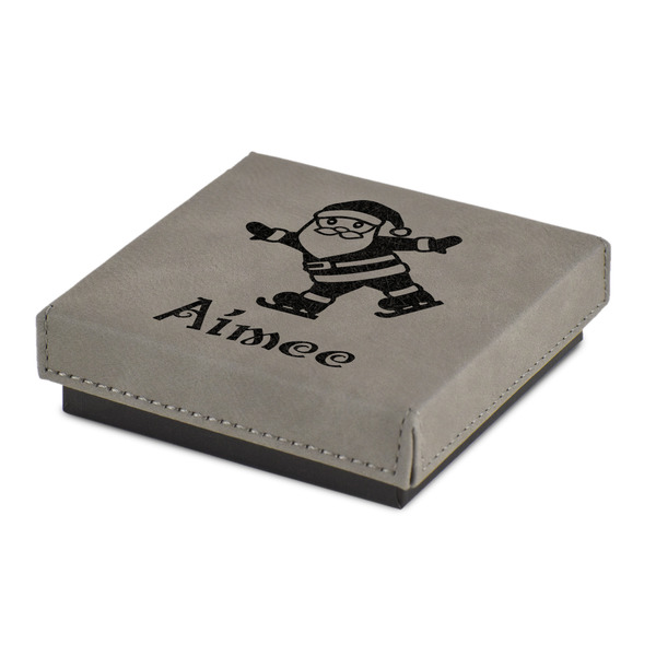 Custom Santa Clause Making Snow Angels Jewelry Gift Box - Engraved Leather Lid (Personalized)