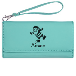 Santa Clause Making Snow Angels Ladies Leatherette Wallet - Laser Engraved- Teal (Personalized)