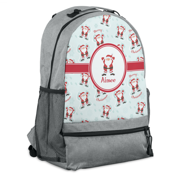 Custom Santa Clause Making Snow Angels Backpack - Grey (Personalized)