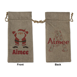 Santa Clause Making Snow Angels Large Burlap Gift Bag - Front & Back (Personalized)