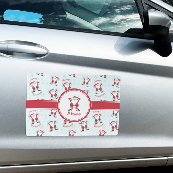 Santa Clause Making Snow Angels Large Rectangle Car Magnets- In Context