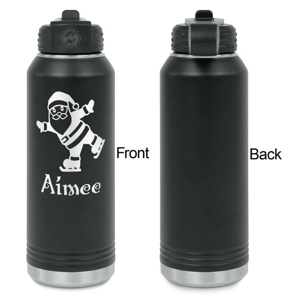 Santa Clause Making Snow Angels Laser Engraved Water Bottles - Front Engraving - Front & Back View