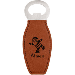 Santa Clause Making Snow Angels Leatherette Bottle Opener - Double Sided (Personalized)