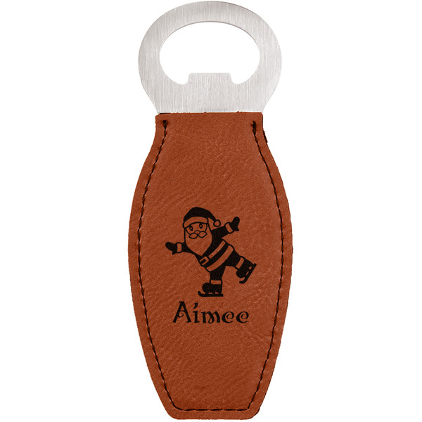 Custom Santa Clause Making Snow Angels Leatherette Bottle Opener (Personalized)