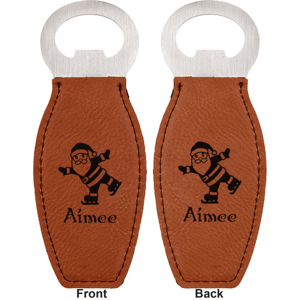 Santa Clause Making Snow Angels Leather Bar Bottle Opener - Front and Back (double sided)