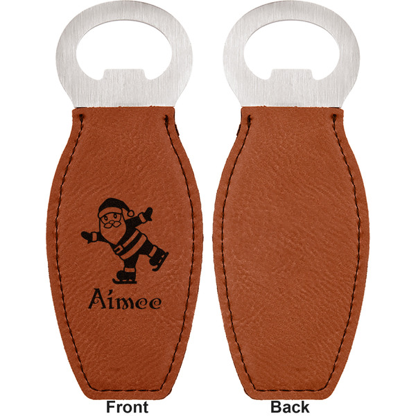 Santa Clause Making Snow Angels Leather Bar Bottle Opener - Front and Back (single sided)