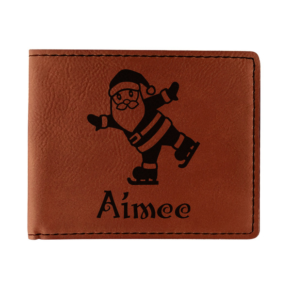 Custom Santa Clause Making Snow Angels Leatherette Bifold Wallet - Single Sided (Personalized)