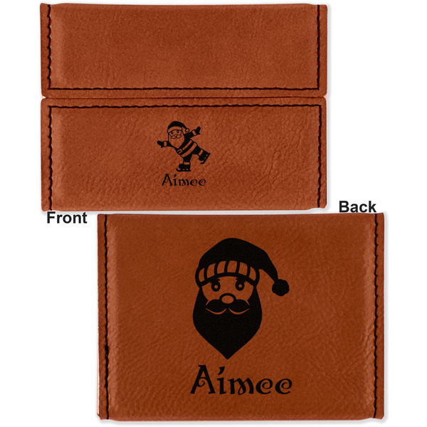 Santa Clause Making Snow Angels Leather Business Card Holder - Front Back