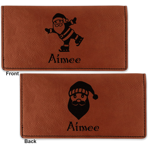 Santa Clause Making Snow Angels Leather Checkbook Holder Front and Back
