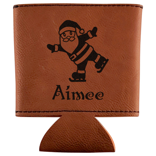 Custom Santa Clause Making Snow Angels Leatherette Can Sleeve (Personalized)