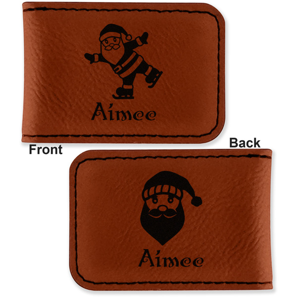 Santa Clause Making Snow Angels Leatherette Magnetic Money Clip - Front and Back