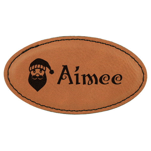 Custom Santa Clause Making Snow Angels Leatherette Oval Name Badge with Magnet (Personalized)