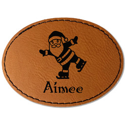 Santa Clause Making Snow Angels Faux Leather Iron On Patch - Oval (Personalized)