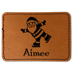 Santa Clause Making Snow Angels Faux Leather Iron On Patch - Rectangle (Personalized)