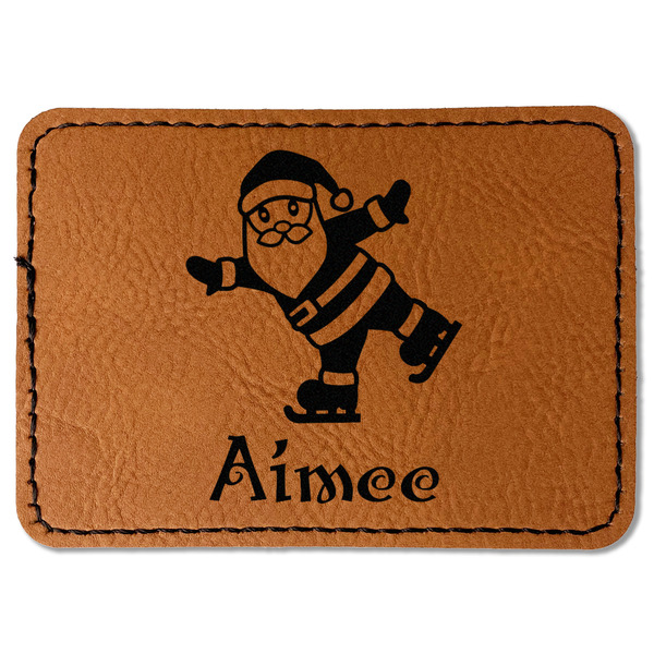 Custom Santa Clause Making Snow Angels Faux Leather Iron On Patch - Rectangle (Personalized)