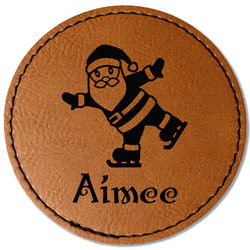 Santa Clause Making Snow Angels Faux Leather Iron On Patch - Round (Personalized)