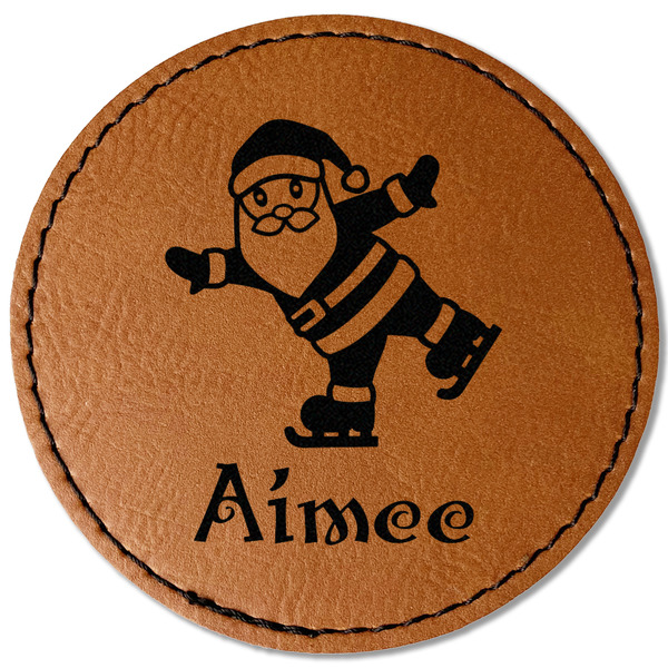 Custom Santa Clause Making Snow Angels Faux Leather Iron On Patch - Round (Personalized)