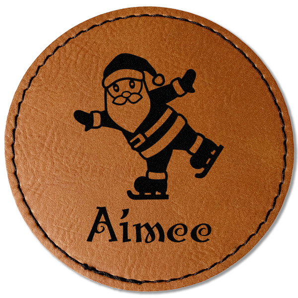 Santa Clause Making Snow Angels Leatherette Patches - Round