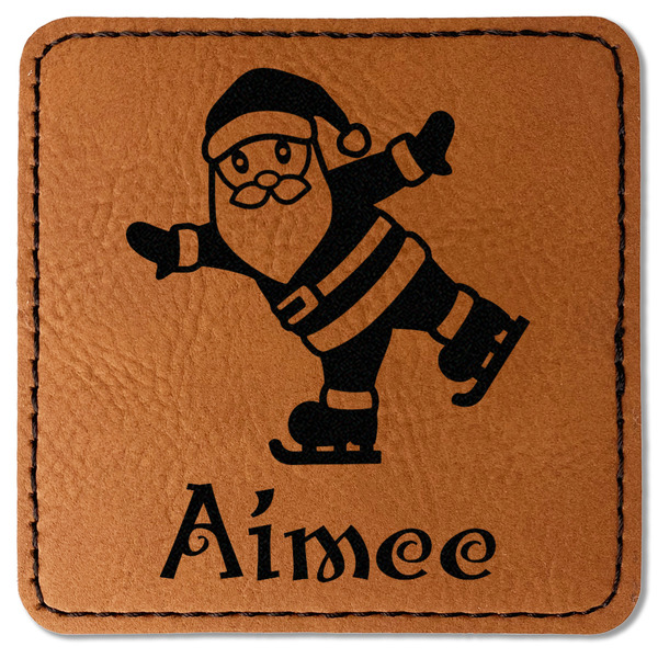 Santa Clause Making Snow Angels Leatherette Patches - Square