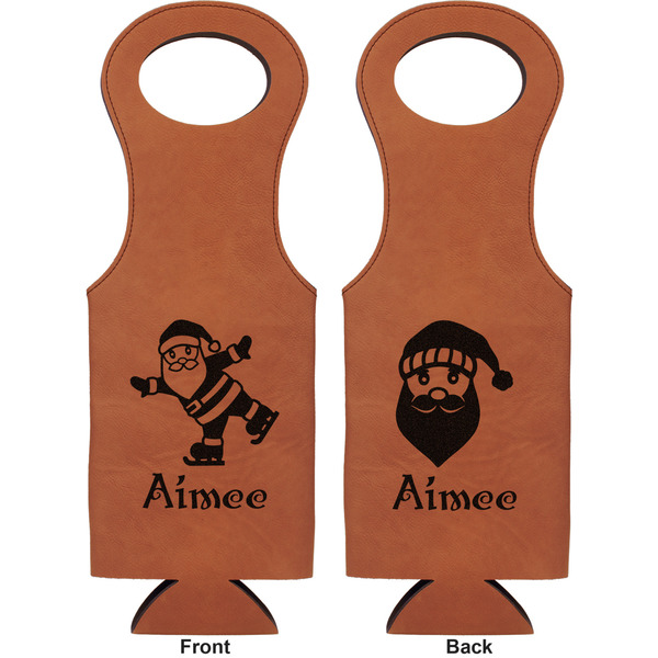 Santa Clause Making Snow Angels Leatherette Wine Tote Double Sided - Front and Back