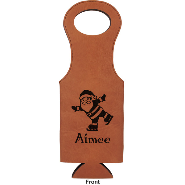 Santa Clause Making Snow Angels Leatherette Wine Tote Single Sided - Front and Back