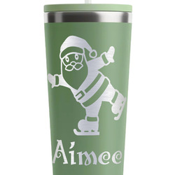 Santa Clause Making Snow Angels RTIC Everyday Tumbler with Straw - 28oz - Light Green - Single-Sided (Personalized)