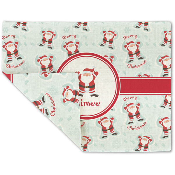 Custom Santa Clause Making Snow Angels Double-Sided Linen Placemat - Single w/ Name or Text