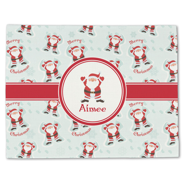 Custom Santa Clause Making Snow Angels Single-Sided Linen Placemat - Single w/ Name or Text