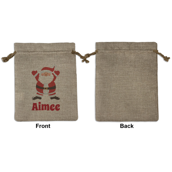 Santa Clause Making Snow Angels Medium Burlap Gift Bag - Front Approval