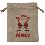 Santa Clause Making Snow Angels Medium Burlap Gift Bag - Front (Personalized)
