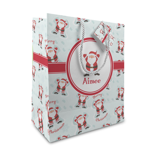 Custom Santa Clause Making Snow Angels Medium Gift Bag (Personalized)