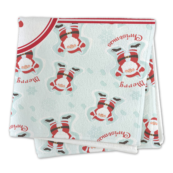 Santa Clause Making Snow Angels Microfiber Dish Rag - FOLDED (square)
