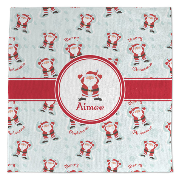 Custom Santa Clause Making Snow Angels Microfiber Dish Towel (Personalized)