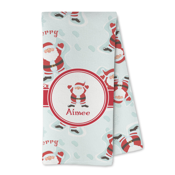 Custom Santa Clause Making Snow Angels Kitchen Towel - Microfiber (Personalized)