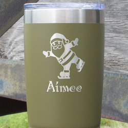Santa Clause Making Snow Angels 20 oz Stainless Steel Tumbler - Olive - Double Sided (Personalized)