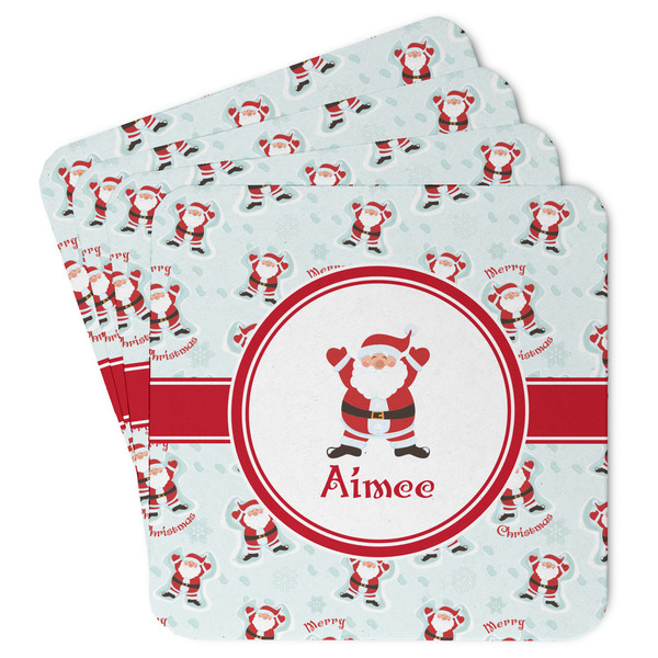 Custom Santa Clause Making Snow Angels Paper Coasters w/ Name or Text
