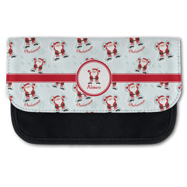 Custom Santa Clause Making Snow Angels Canvas Pencil Case w/ Name or Text