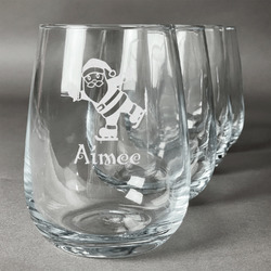 Santa Clause Making Snow Angels Stemless Wine Glasses (Set of 4) (Personalized)