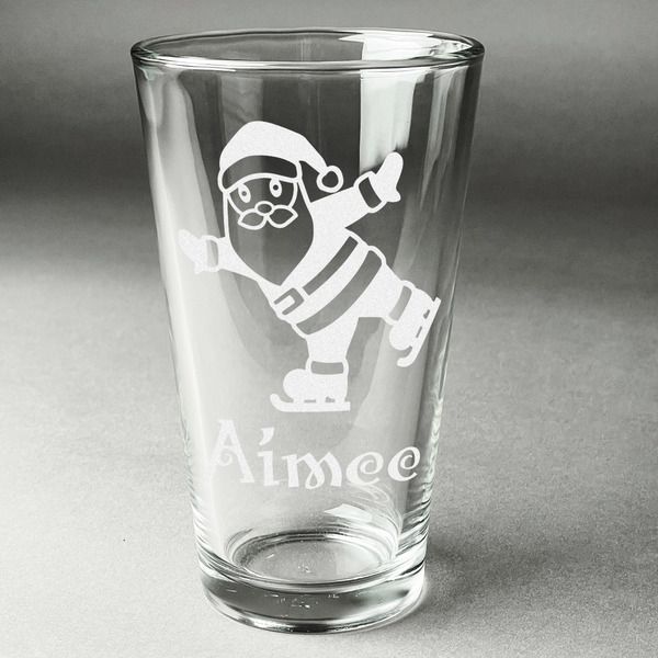 Custom Santa Clause Making Snow Angels Pint Glass - Engraved (Personalized)