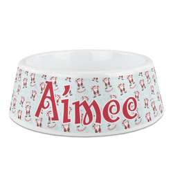 Santa Clause Making Snow Angels Plastic Dog Bowl (Personalized)