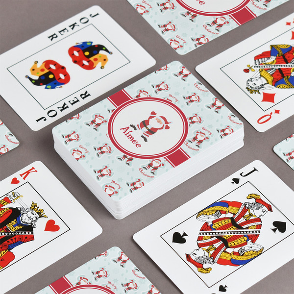 Santa Clause Making Snow Angels Playing Cards - Front & Back View