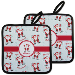 Santa Clause Making Snow Angels Pot Holders - Set of 2 w/ Name or Text