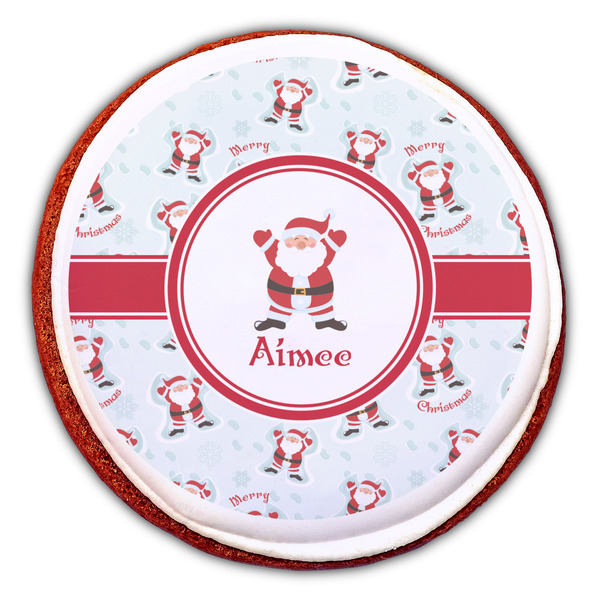 Santa Clause Making Snow Angels Printed Icing Circle - Large - On Cookie