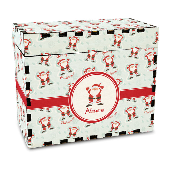 Custom Santa Clause Making Snow Angels Wood Recipe Box - Full Color Print (Personalized)