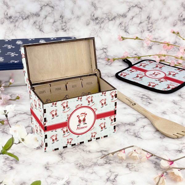 Santa Clause Making Snow Angels Recipe Box - Full Color - In Context