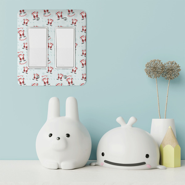 Santa Clause Making Snow Angels Rocker Light Switch Covers - Double - IN CONTEXT