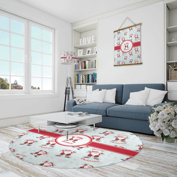 Santa Clause Making Snow Angels Round Area Rug - IN CONTEXT