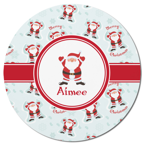 Santa Clause Making Snow Angels Round Fridge Magnet - FRONT
