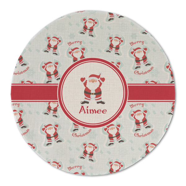 Santa Clause Making Snow Angels Round Linen Placemats - FRONT (Double Sided)